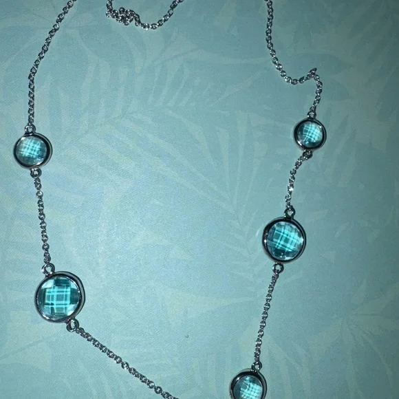 Vintage Sterling Silver 925  Blue Topaz Necklace 18 In 3 In Extender - Picture 2 of 6